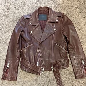 All Saints Dark red oxblood Leather Jacket